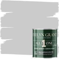 EVELYN GRANT All-IN-ONE Paint & Primer - Multi-Surface Paint For Interior Walls, Outdoor Garden & Exterior Walls, Wood Furniture - High Durability Multi-Feature - Modern Grey - 0.5L - Matt