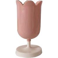 Desktop pencil holder, tulip-shaped plastic pencil holder for girls, small makeup box, cute stationery organizer (pink)