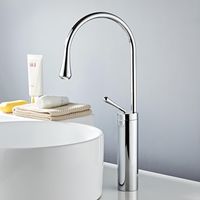 Grifo de Lavabo Alto, Mezclador para Baño de Acero Inoxidable 304, Agua Fría y Caliente - Cromado