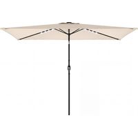 Sombrilla Jardín LED Solar 24 Luces Dosel Inclinable Poste Metálico 2.9x2.5 m Crema