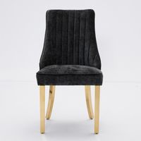 Lot de 2 chaises de salle à manger, dossier rembourré matelassé, revêtement en velours côtelé doux, piètement doré en acier inoxydable, noir.