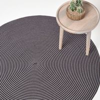 HOMESCAPES Grey and Black Handmade Woven Spiral Braided Rug, 120 cm Round