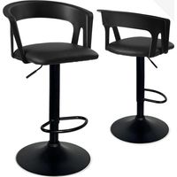 Ensemble de 2 tabourets de bar de cuisine, hauteur réglable, pivotants à 360°, repose-pieds et assise, dossier et accoudoirs rembourrés en similicuir AYO (noir et marron)