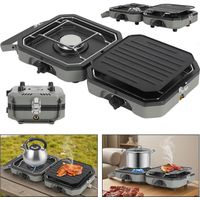 Randaco – Barbecue portable à gaz 2 brûleurs – Plaque antiadhésive et grilles chromées – Système de sécurité flamme – Cuisine extérieure