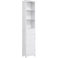 Mobiletto a Colonna Bagno Salvaspazio in MDF Bianco, Armadietto Bagno Multifunzione per Camera con 3 Ripiani 34x24x170cm