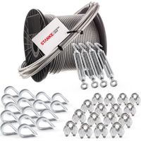 Seilwerk STANKE Rankhilfe PVC Drahtseil ummantelt verzinkt 50m Stahlseil 6mm 6x7, 4x Spannschloss M10 Haken+Öse, 16x Kausche, 16x Bügelformklemme - SET 6