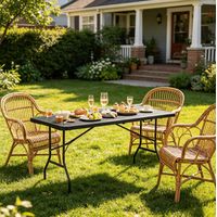 Mesa comedor plegable portátil efecto madera negra OKMYHOME