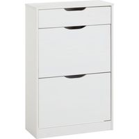 Idimex – Meuble à chaussures en pin massif lasuré blanc – 2 abattants et 1 tiroir – Capacité 12 paires – Dimensions 93 x 58 x 25 cm
