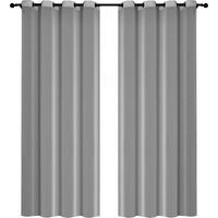 Festnight 2PCS 225140cm Solid Color Curtains Polyester Fiber Grommet Light Filtering Casual Texture-225-Grey