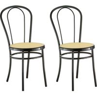 Lot de 2 chaises BISTRO Salle à Manger en Métal Café Restaurant Hotel THONET Noir (RAL-9005) Assise Effet Cannage