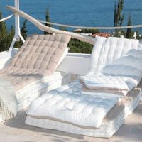 Homemaison – Matelas bain de soleil matelassé en coton lavé 65x200 cm – Rembourrage épais en polyfil – Utilisation intérieure et extérieure – Attaches nouettes