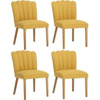 Wahson 4Pcs Dining Chairs Chenille, Modern Farmhouse Upholstere Chairs with Wooden Legs for Home Kitchen Restaurant, Yellow
