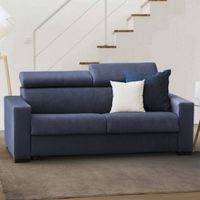 Talamo Italia Sofá fijo Leila, Sofá de 2 plazas, 100% Made in Italy, Sofá Sala de estar, en tela acolchada, con reposacabezas ajustable y reposabrazos estándar, Cm 180x95h85, Azul, con embalaje reforz