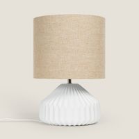 Tischlampe aus Porzellan und Stoff Monduver Weiß
