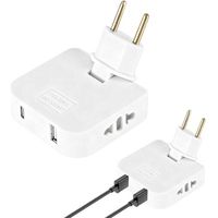 Prise Plate USB, 220V Prise Plate Derriere Meuble, Multipris e Extra Plate USB pour Espaces Réduits, Tête Pivotante à 180°Connecteurs Européens, 2Pri Ses et 2Ports US B