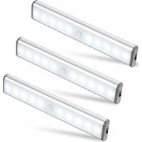 Lot de 3 Lampes 10 LED, Sans Fil, Rechargeable par USB, Aimanté, Détecteur de Mouvement, 2 Modes d’Éclairage, Portable. Lumière de Placard, Baladeuse de Secours, Veilleuse Enfant, Appoint … [Classe én