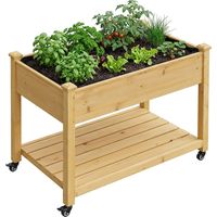Raised Garden Bed On Wheels With Shelf, Locking Brakes