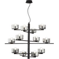 Lampada a sospensione FIGARO 94 cm a 12 luci in metallo con diffusori in vetro NERO