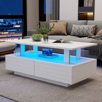 Tavolino da caffè rettangolare a LED bianco con 2 cassetti, tavolo da soggiorno in acrilico, tavolino moderno, 100x50x42 cm