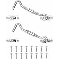ZVD Crochet pour cabine, loquet pour porte de grange coulissante 4 en acier inoxydable, crochet et oeil pour porte privée, verrou pour porte épaisse, verrou et loquet pour fenêtre (2, argent)