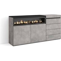 Skraut Home - Aparador, Con almacenamiento, 157x75x35 cm, Dormitorio, habitación, Chimenea eléctrica, Cómoda, Cajonera, Estilo Moderno, Gris Cemento
