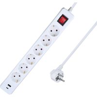 6-fach Steckdosenleiste weiß mit USB A+C 5 m Kabel