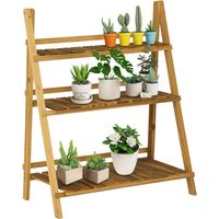 Wooden Folding Flower Pot Stand 3 Tier Garden Planter Display Ladder Gardener Storage Shelves Rack Herb Holder (80L x 37W x 93H cm)