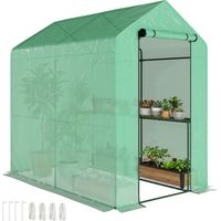 Outsunny – Serre en verre 186L x 120l x 190H cm – Bâche PE haute densité 140 g/m² – Structure acier thermo-laqué – 2 étagères latérales