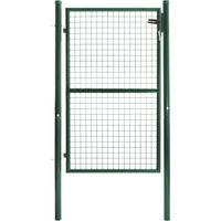 Idmarket – Portillon de jardin en acier vert 105 x 150 cm – Serrure et poignée – Résistant aux intempéries – Installation facile avec kit de visserie