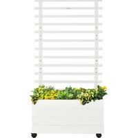 Jardiniera enrejado madera maciza soporte 4 ruedas celosía malla geotextil 76x30x155 cm blanco