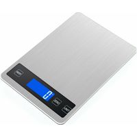 Ahlsen Balance de cuisine multifonctions compacte & élégante, balance culinaire précision 1 g, pèse aliment jusqu'à 5 kg - acier inoxydable(batterie anglaise métal blanc 5kg/1g)