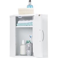BATHROOM CORNER CABINET // WHITE WOODEN WALL-MOUNTED CUPBOARD WITH ADJUSTABLE SHELF