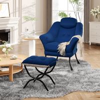 Modern Soft Lounge Chair Set, Ottoman, Upholstered Sofa with Armrests, Side Pocket, Living Room Seating, Green