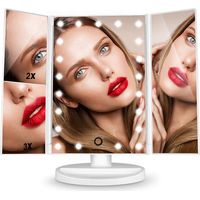 Miroir de maquillage HAMSWAN, miroir cosmétique à 3 faces, miroir de table avec 21 LED, pliable, intensité réglable, rotation ajustable à 180° (grossissement x1, x2, x3), réutilisable