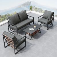 Ensemble de salon pour meubles de jardin,salon de jardin pour 4 personnes,avec canapé,table basse et coussins,housse en tissu amovible et lavable,noir
