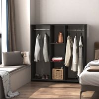 Support à vêtements avec 3 tablettes et 2 tringles à vêtements, 120x40x128 cm, Noir