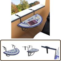 Table suspendue de balcon Bleu et blanc Mosaïque - Table De Balcon - Table Suspendue - Mobilier De Jardin - Table Ronde - Table Extérieure
