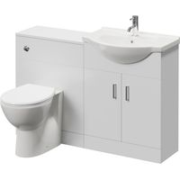 Alexander James Cento Gloss White 1250mm 2 Door Vanity Unit Toilet Suite - 1250mm - Chrome 96mm James HandleJames Toilet Pan and Seat