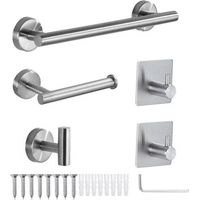 5 Pieces Bathroom Hardware Accessories Set Towel Rack Paper Holder Hook Adhesive Hook Multifunction Bathroom Set Silver