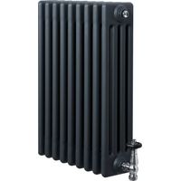 Traditional 4 Column Radiator & Valves - 600 x 425mm - Anthracite