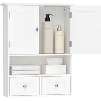 Armario de Pared para Baño Armario Colgante de Baño con 2 Puertas y 2 Cajones para Cocina 50,8x17,8x66 cm Blanco