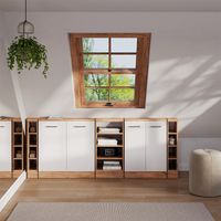 Armadio per tetti inclinati Rion, Rovere Goldkraft/bianco lucido, Set di 5, Vicco