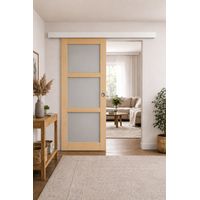 Porta Scorrevole Ayous 3 Ante Grigio RAL 7035 H204 x L73 + Binario Alluminio Bianco e 2 Gusci