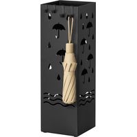Regenschirmständer aus Metall mit 4 Haken und Wasserauffangschale herausnehmbar, quadratischer Schirmständer, Rutschfester Boden, für Eingang, Zuhause, Büro, Hotel, Schwarz, 15,5x15,5x49 cm