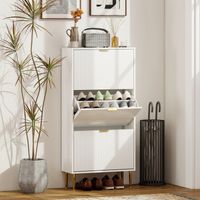 Meuble à chaussures étroit à 3 portes cannelées et étagères réglables pour 18 paires de chaussures, 60 x 24 x 122,5 cm, blanc