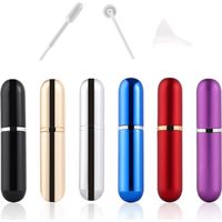 Lot de 6 mini vaporisateurs de parfum portables rechargeables de 5 ml avec pompe doseuse et outil de transfert, parfaits pour les voyages.