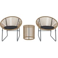 Set da Giardino 3 Pezzi in Rattan e Acciaio con 2 Sedie con Cuscini e Tavolino da Caffè a Cilindro, Multicolore