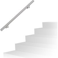 Relaxdays Main courante, inox 201, rampe d'escalier rond, intérieur & extérieur, 100 cm, Ø 38 mm, support mural, argenté