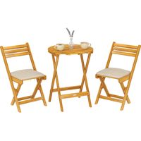 Set Bistrò Esterno: 2 sedie pieghevoli e tavolo rotondo, legno naturale.