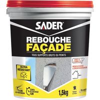 Sader – Enduit de rebouchage façade ultra résistant – Répare jusqu'à 5 cm – Poudre 1,5 kg pour mortier et béton – Usage extérieur
